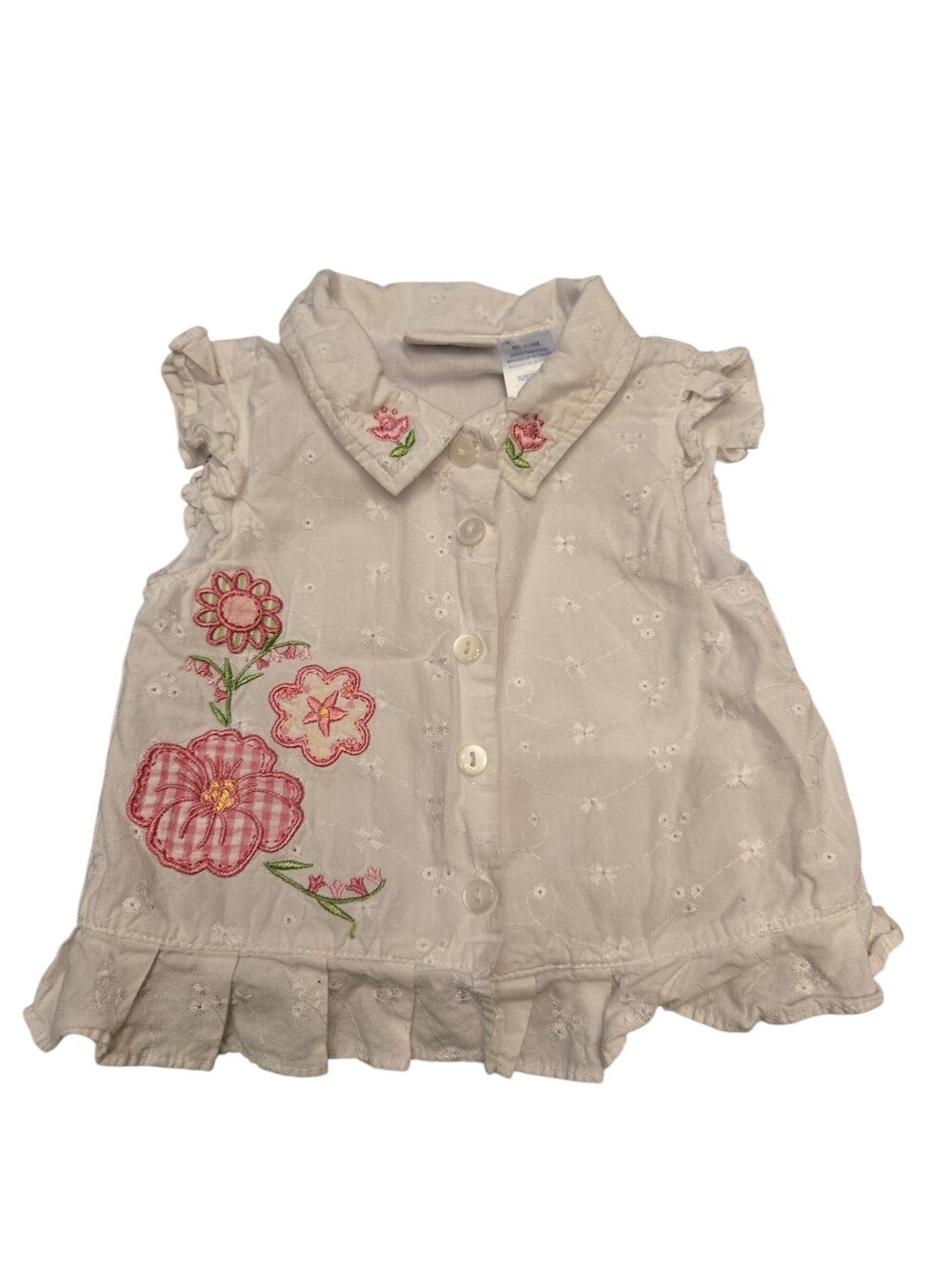 Vintage Y2k B.T. KIDS White Floral Embroidered Ruffle Button-Front Top